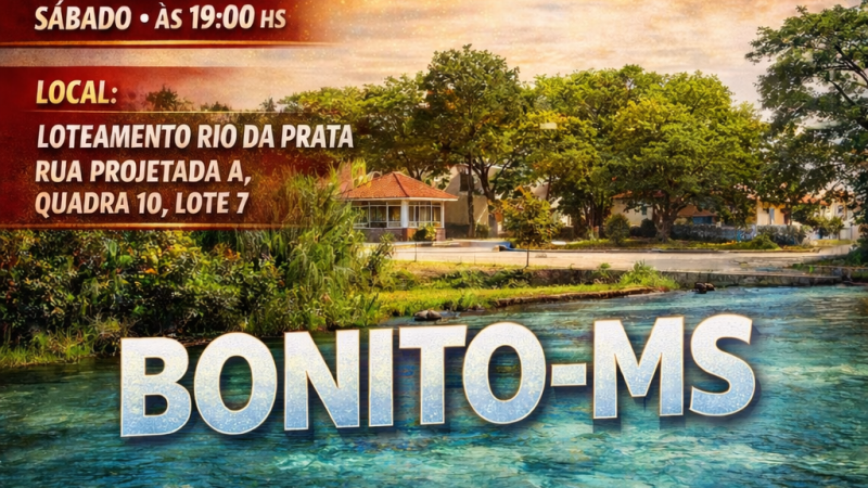 Cruzada Evangelística em Bonito (MS) será neste sábado, dia 24