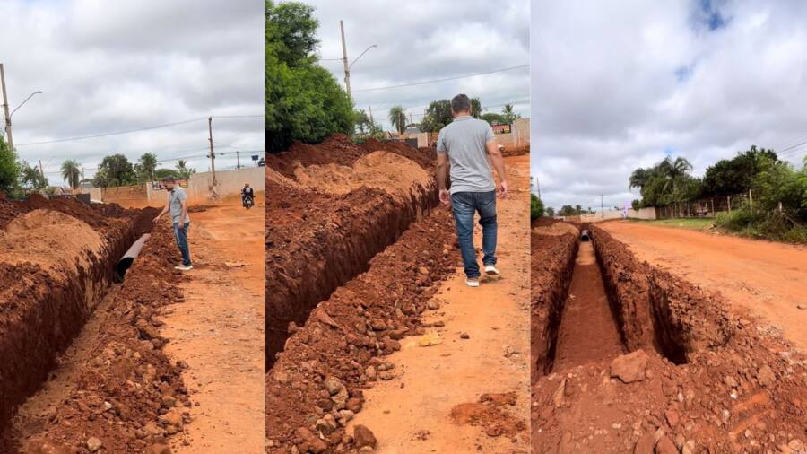 Vereador Leinha visita obras de drenagem na Rua Penalva, no Jardim Monte Alegre