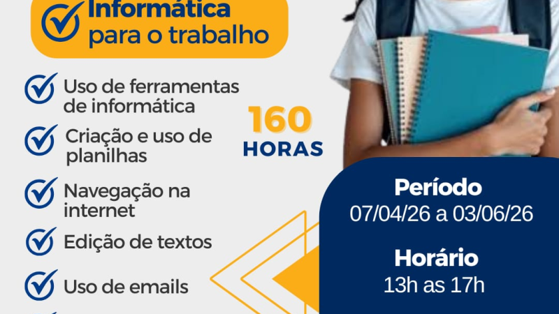 INSCRIÇÕES ABERTAS: Vereador Maicon Nogueira abre inscrições para curso gratuito de informática voltado ao mercado de trabalho no Jardim Panorama