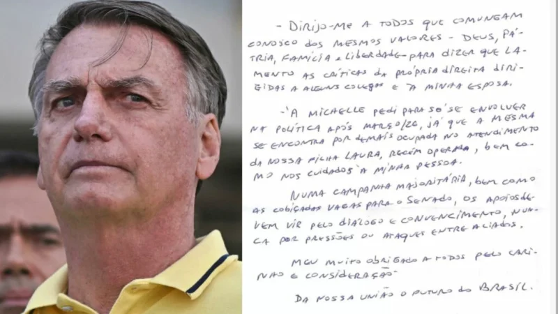 Bolsonaro se manifesta após críticas a Michelle e reforça pedido de união política