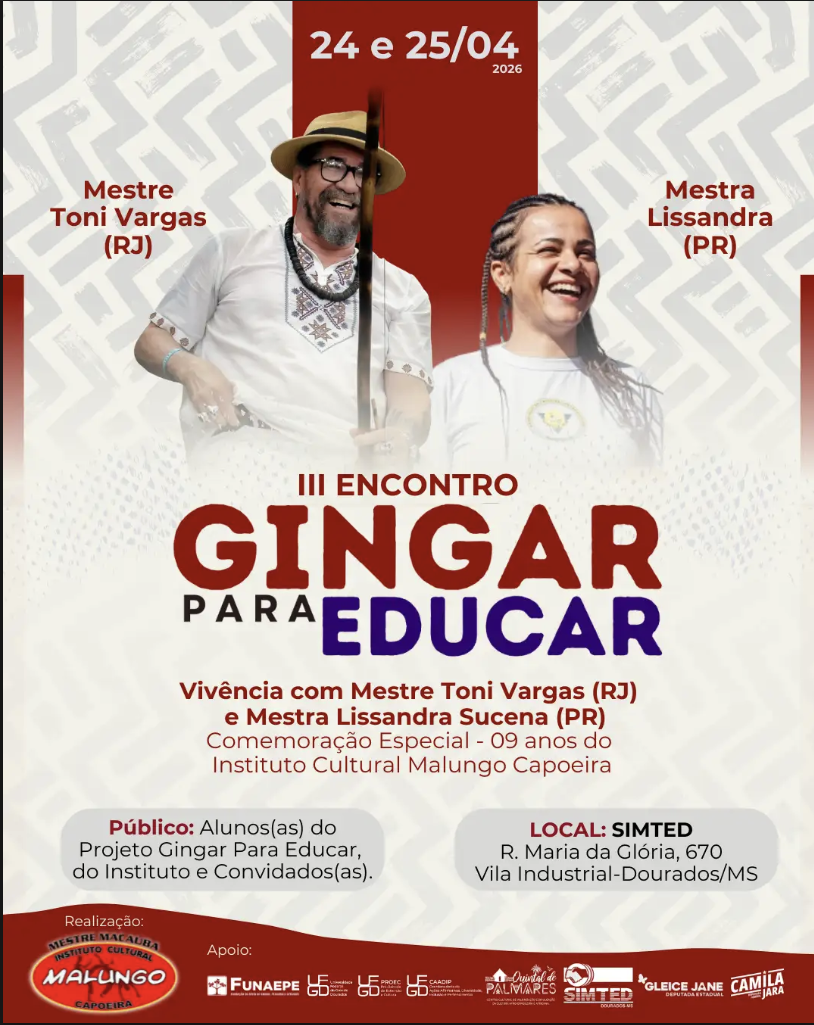 Dourados: III Encontro Gingar para Educar reúne referências da capoeira e da cultura afro-brasileira