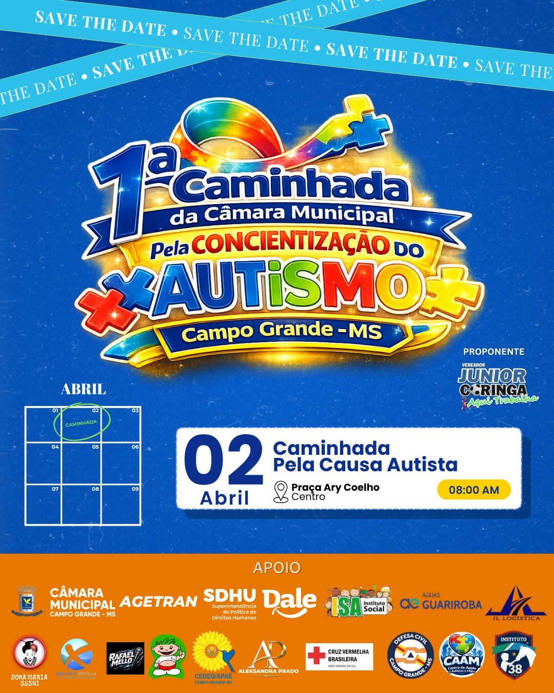 Vereador Junior Coringa convida famílias para a 1ª Caminhada da Câmara Municipal em Defesa da Causa Autista