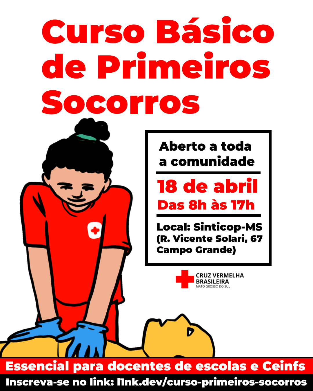 Cruz Vermelha abre inscrições para cursos de primeiros socorros em Campo Grande