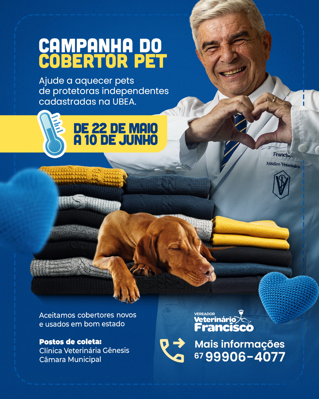 Campanha do Cobertor Pet mobiliza Campo Grande para ajudar animais no inverno