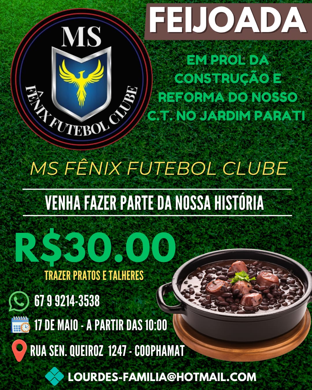 MS Fênix Futebol Clube Promove Feijoada Solidária para Construção de seu Centro de Treinamento