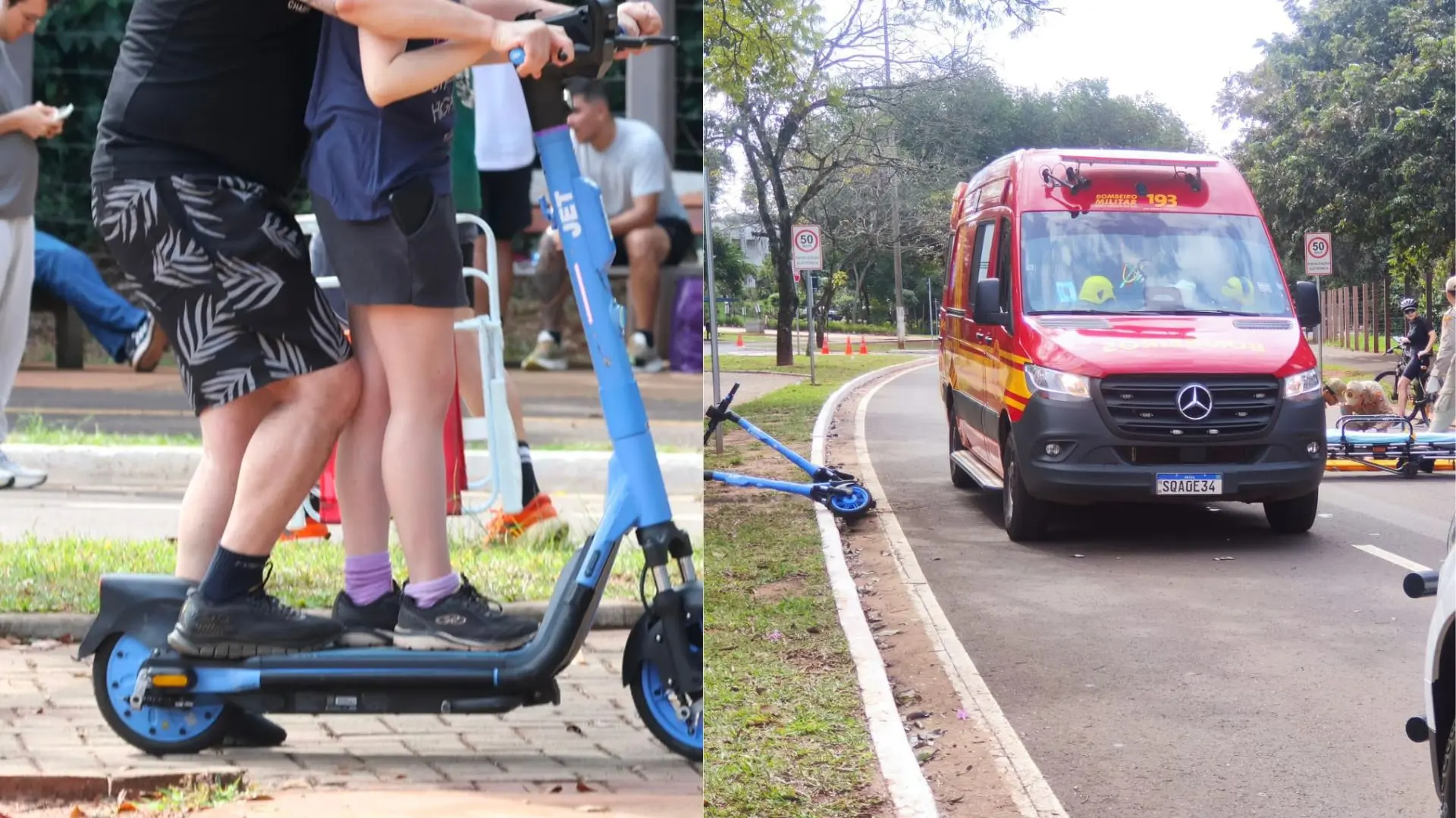Primeiro fim de semana dos patinetes no Parque dos Poderes tem acidentes e irregularidades
