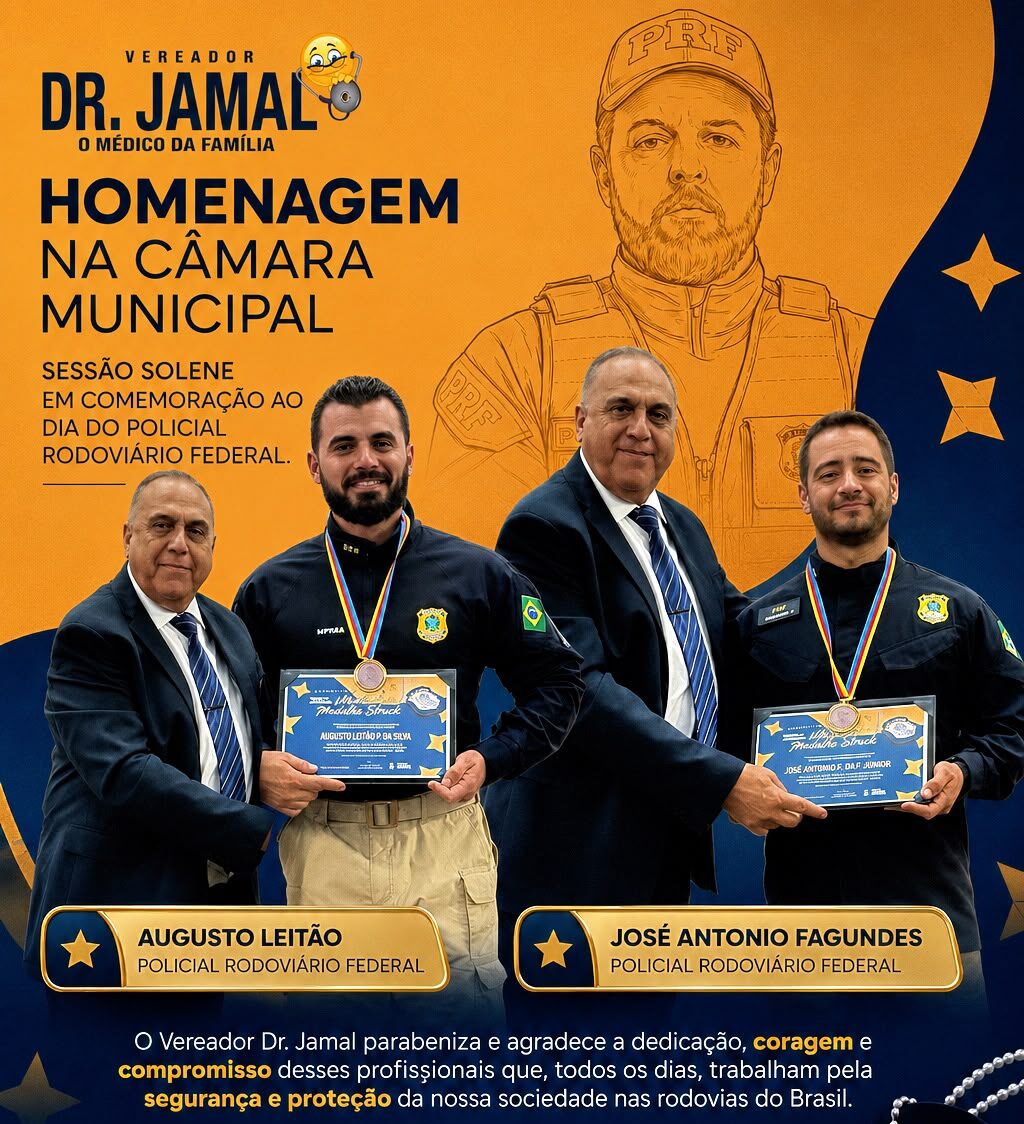 O Vereador Dr. Jamal participou da Sessão Solene em comemoração ao Dia do Policial Rodoviário Federal, realizada na Câmara Municipal de Campo Grande.
